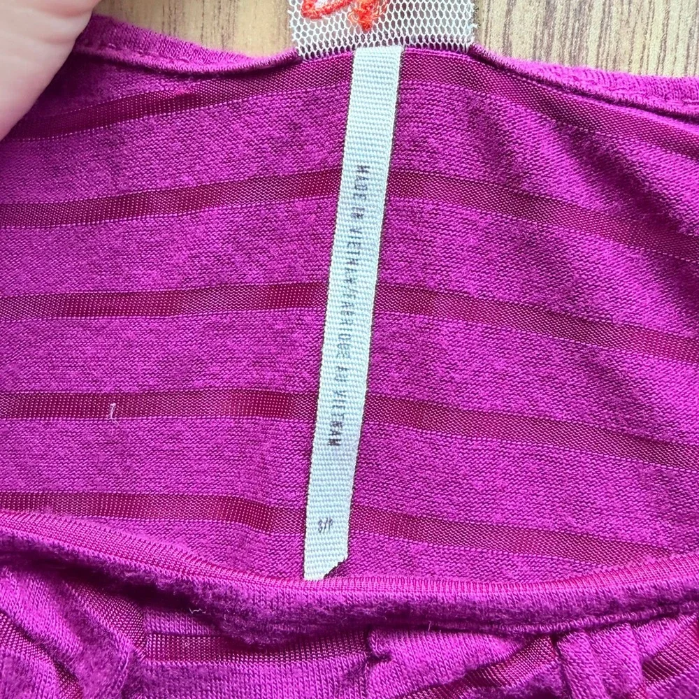 Free People Magenta Purple Ruffle Trapeze‎ Cami Top Y2K Shadow Stripe Small